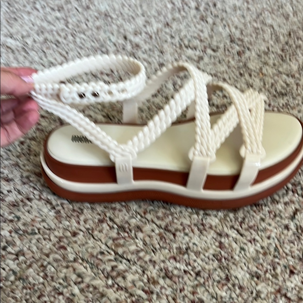 Melissa Cream and Brown Sandals with Braided Straps